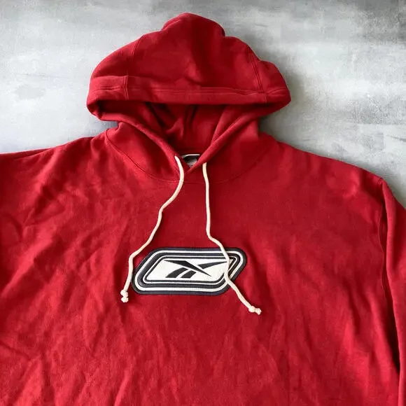 Vintage Reebok Sweatshirt Mens XXL red Hoodie Logo 00s Old Stock‎ Y2k pullover